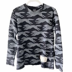 NWOT Dropdead Black Gray Wolf Print Frayed Edge SM